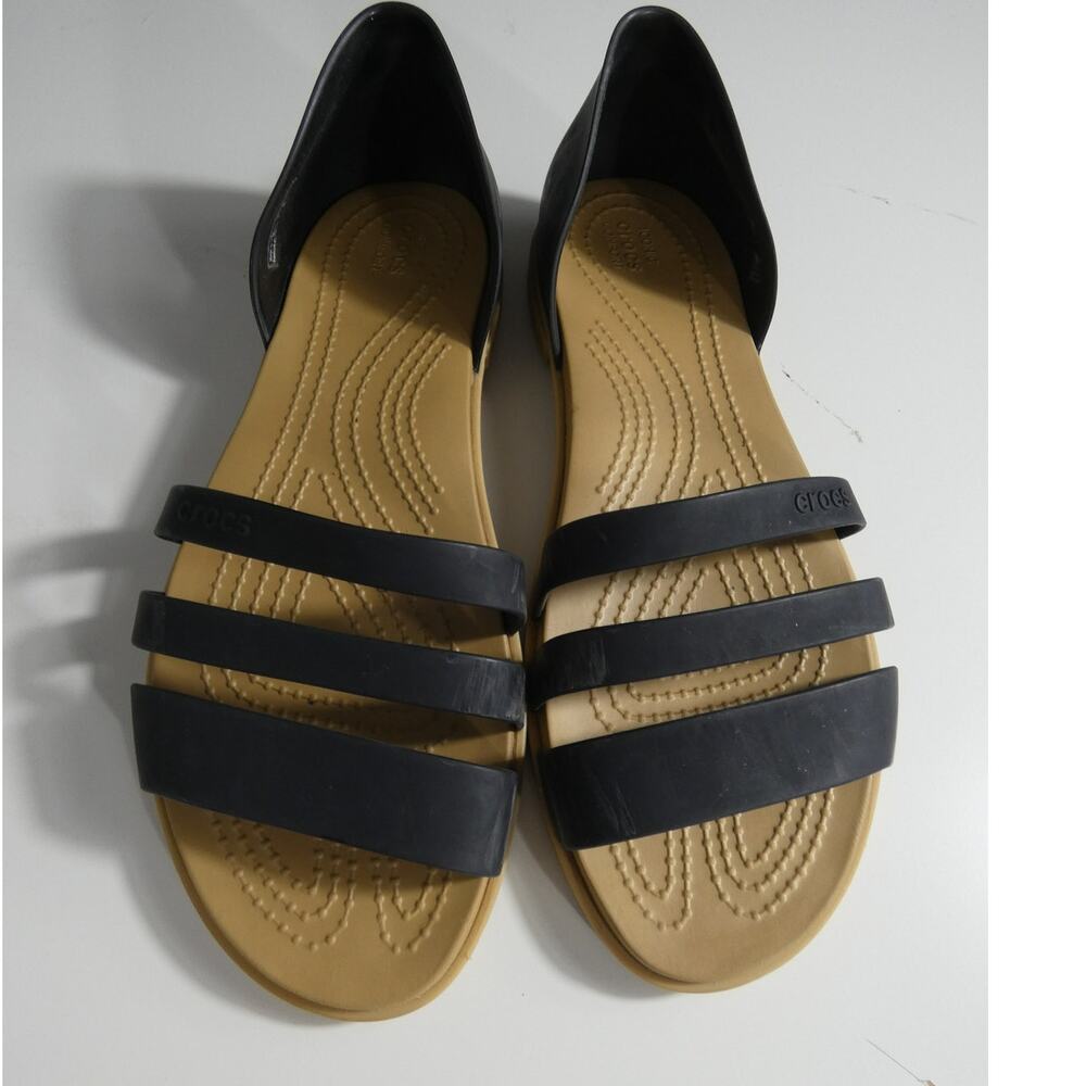Crocs Iconic Tulum Three Strap Black Sandal Heel Support Women's Size 8